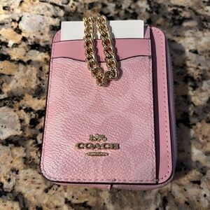 Coach Blush Card Holder with Gold Chain